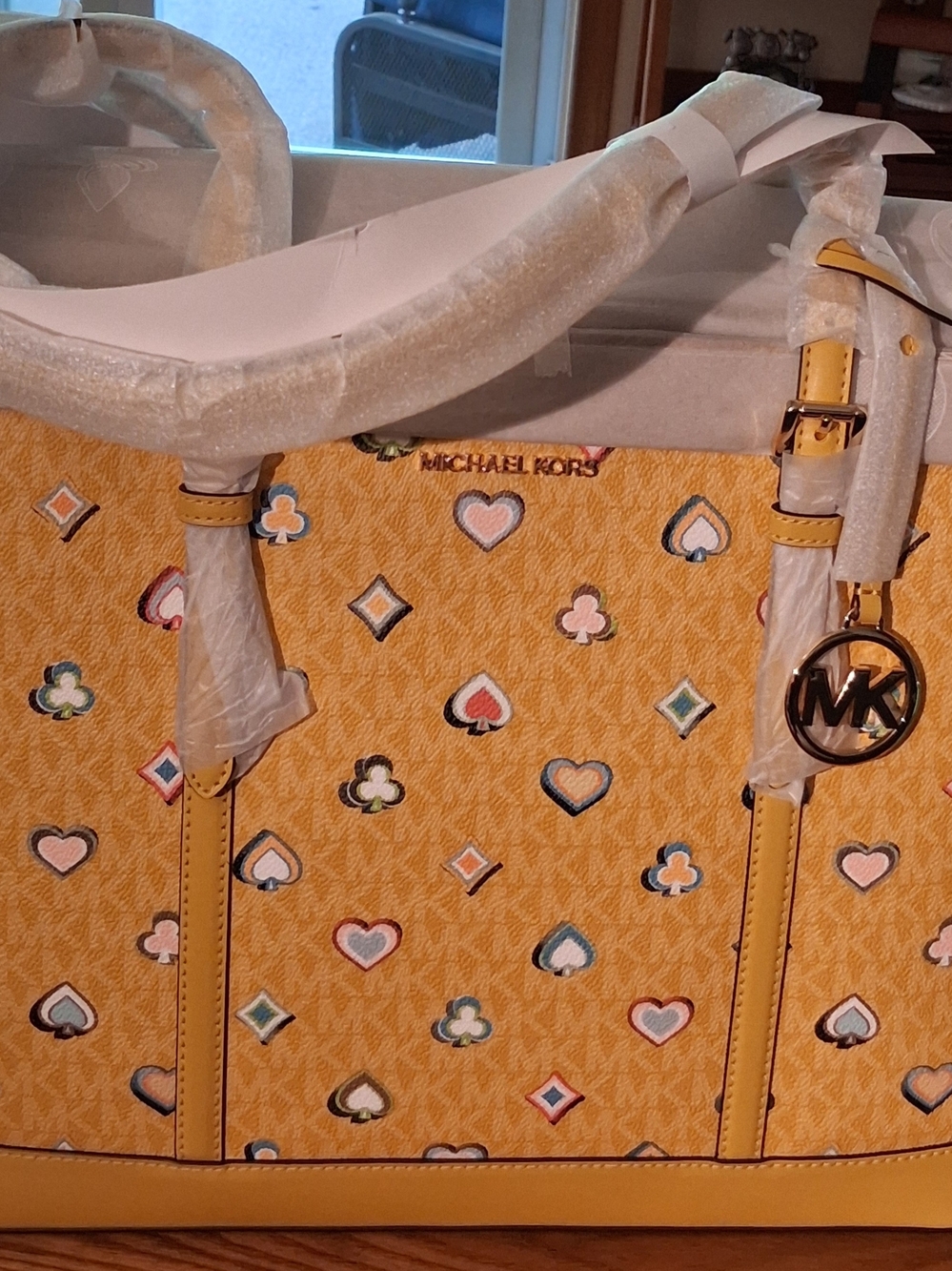Michael Kors Yellow Patterned Logo Tote with Multicolor Motifs